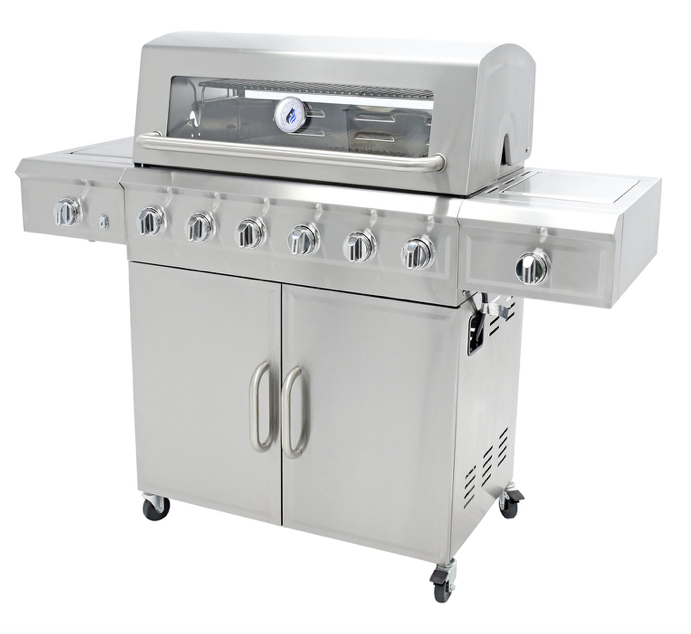 3 Embers 6 - Burner Countertop Liquid Propane Gas Grill with Side Burner and Cabinet EMBR1015